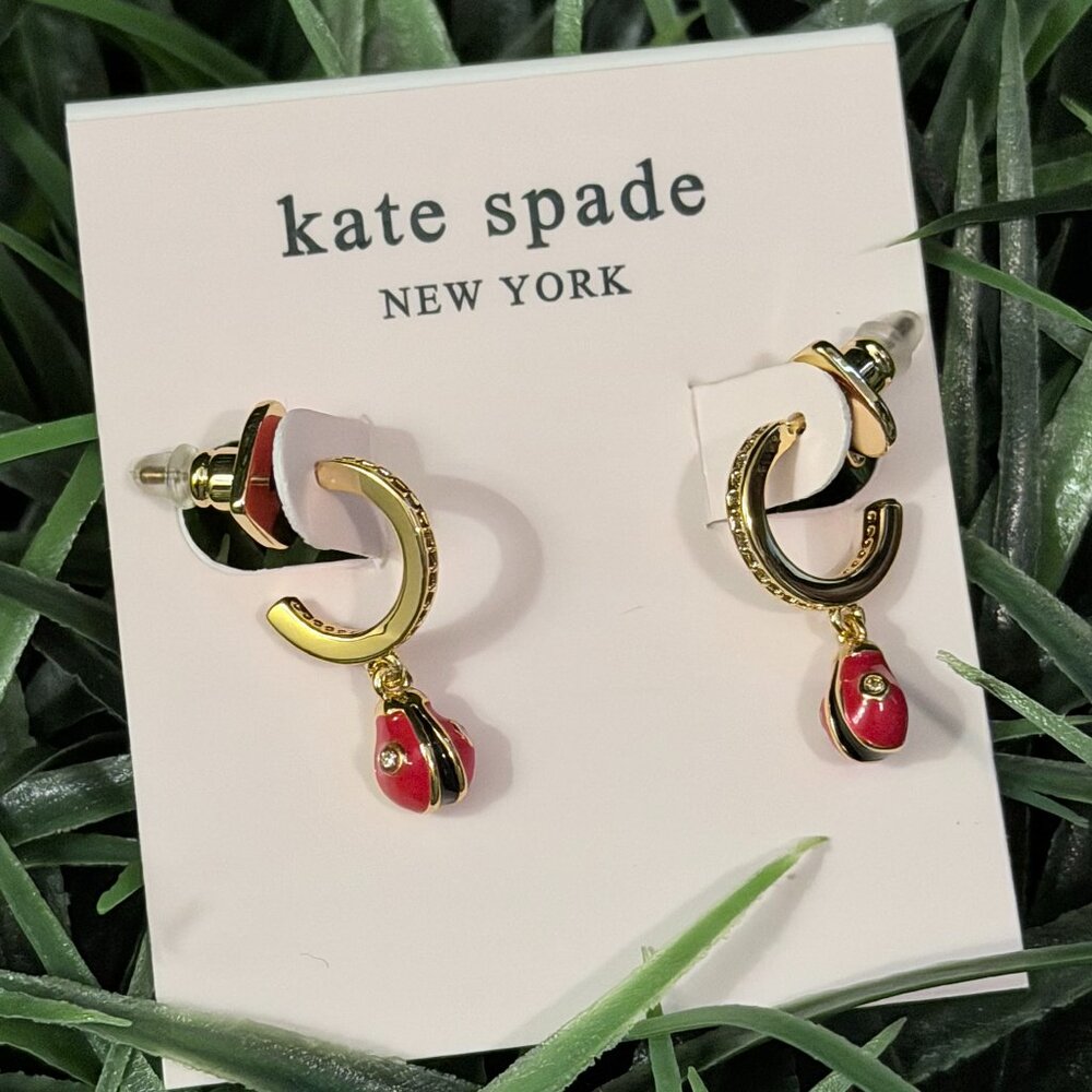 Kate Spade New York Nature Walk Ladybug Huggies Earrings NWT - Picture 2 of 3